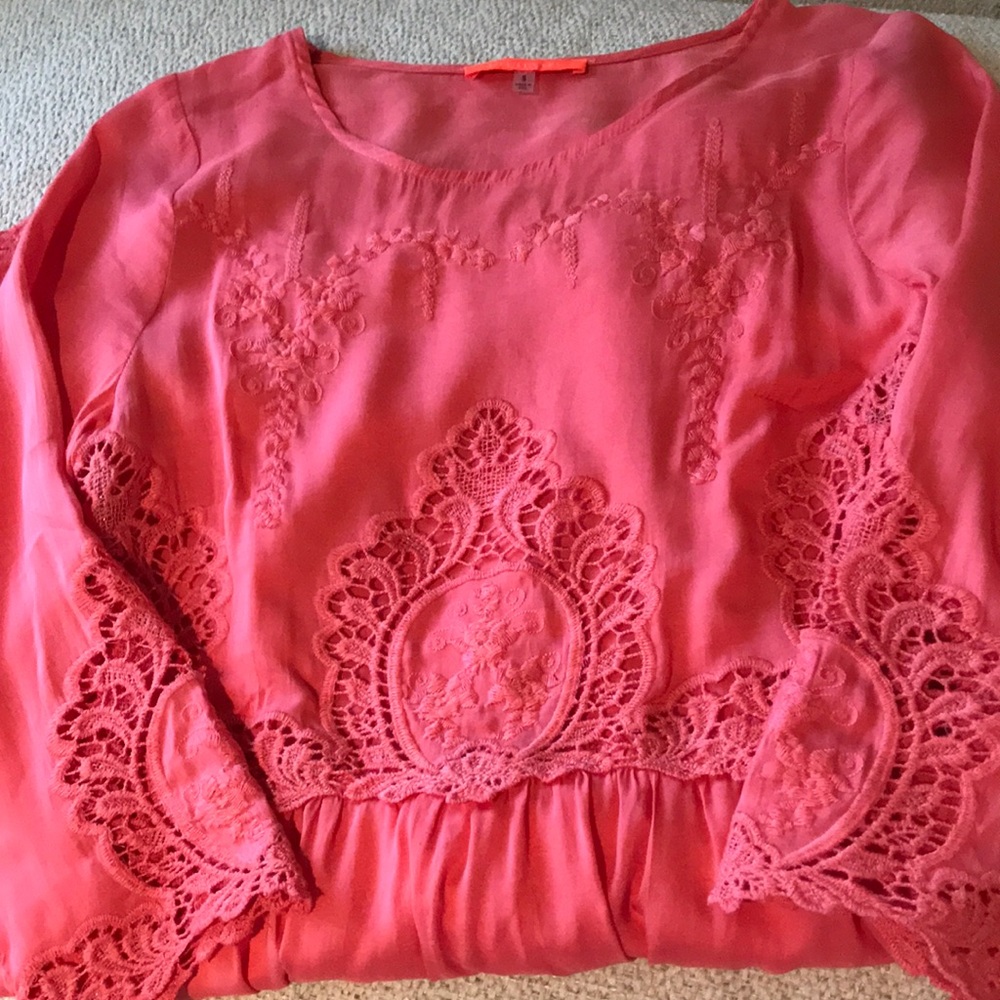 Anthro Lulumari coral dress with lace design